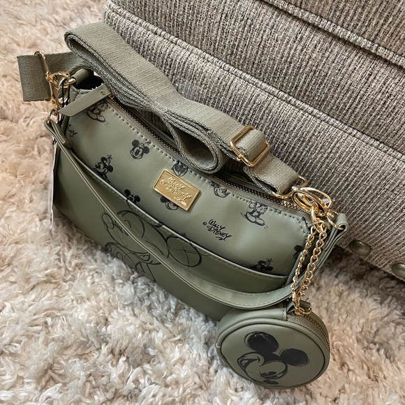 DISNEY MICKEY MOUSE olive green purse with coin pouch exclusive primark bag - Picture 3 of 8